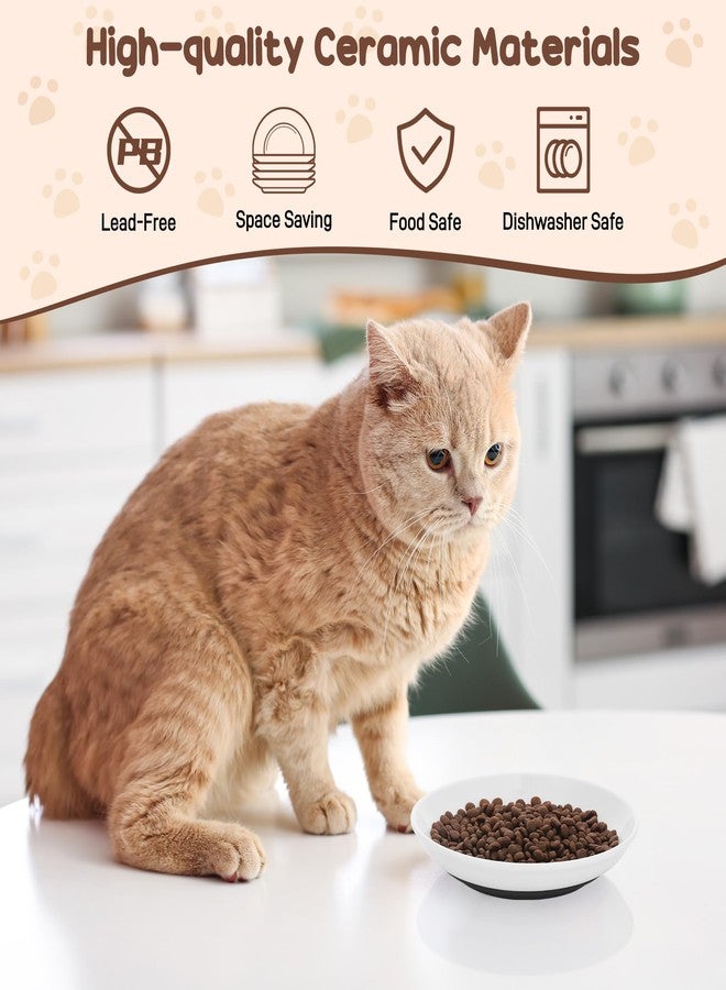 TranRantic 3 Pcs Ceramic Cat Food Bowls, Cute Cat Bowls, 5.9 Inch Cat Plates Set for Wet and Dry Food Water, White Flat Cat Dish with Non-Slip Base for Cats and Puppies (3 Kitten Patterns) - Image 3